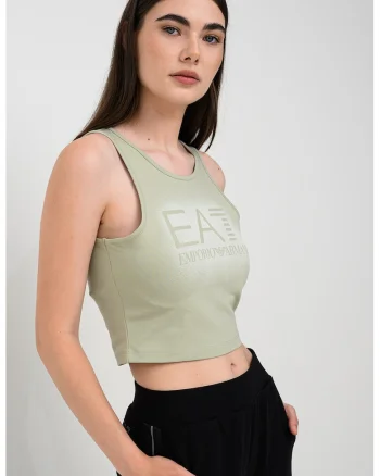 Top crop cu imprimeu logo, Verde deschis