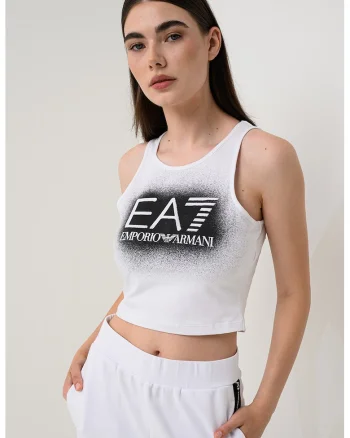 Top crop cu imprimeu logo, Negru/Alb optic
