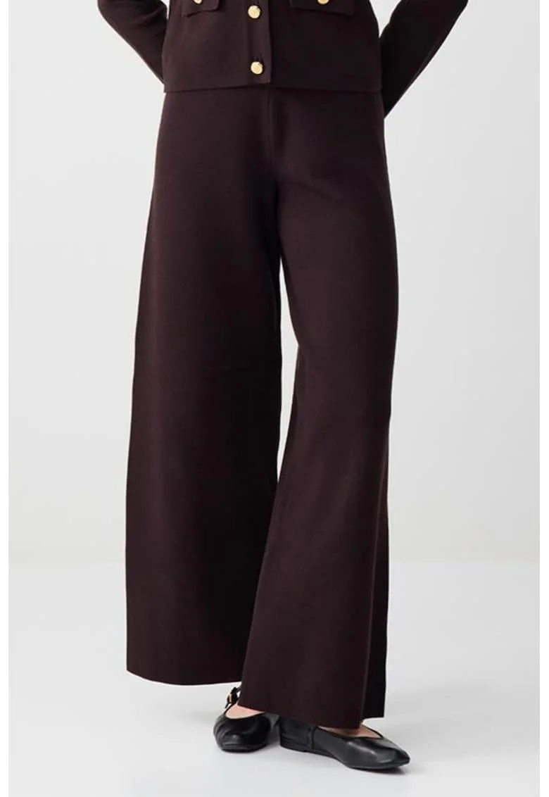 Pantaloni cu croiala ampla si talie medie, Maro cognac