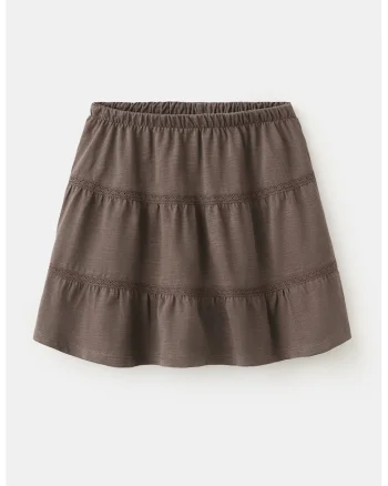 Fusta mini evazata cu talie elastica, Maro taupe
