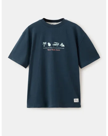 Tricou de bumbac cu model grafic, Bleumarin