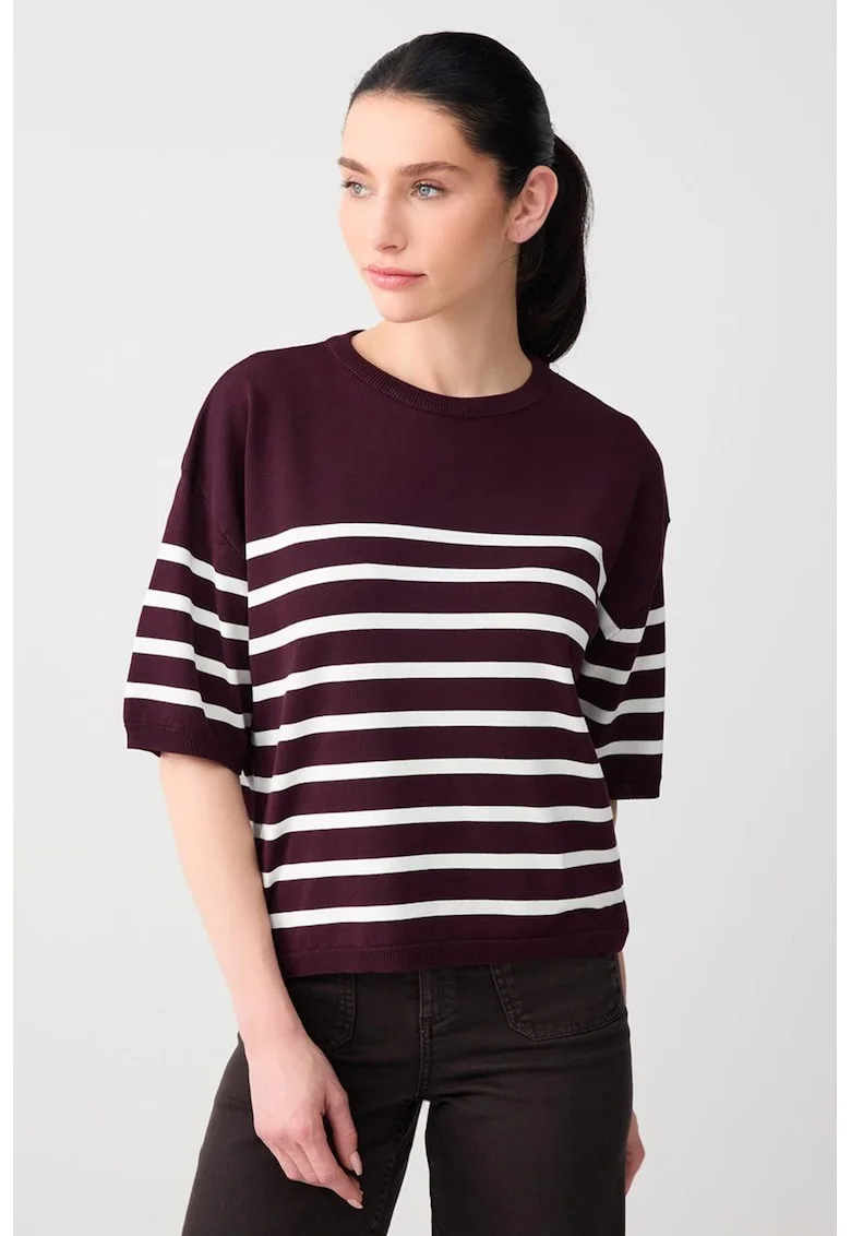 Bluza cu maneci cazute si dungi, Visiniu/Negru