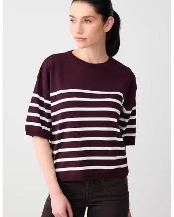 Bluza cu maneci cazute si dungi, Visiniu/Negru