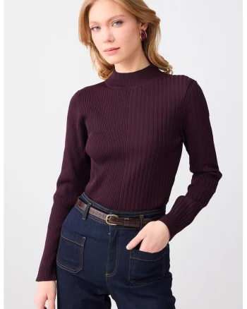 Pulover slim-fit cu striatii, Violet inchis