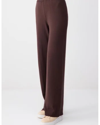 Pantaloni cu croiala ampla si banda elastica in talie, Maro cognac