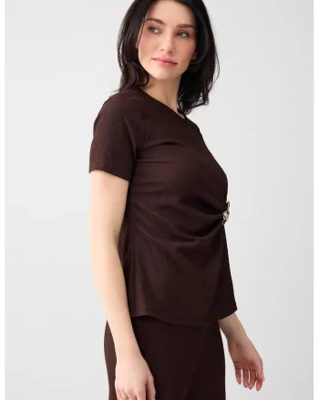 Bluza cu maneci scurte si detaliu nod pe partea din fata, Maro