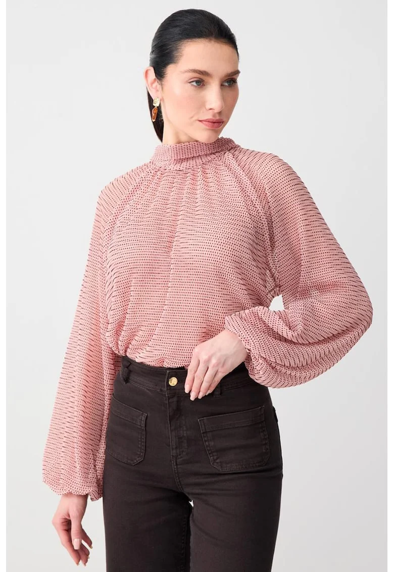 Bluza semitransparenta cu prindere cu cordoane pe partea din spate, Negru/Roz