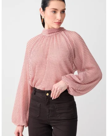 Bluza semitransparenta cu prindere cu cordoane pe partea din spate, Negru/Roz