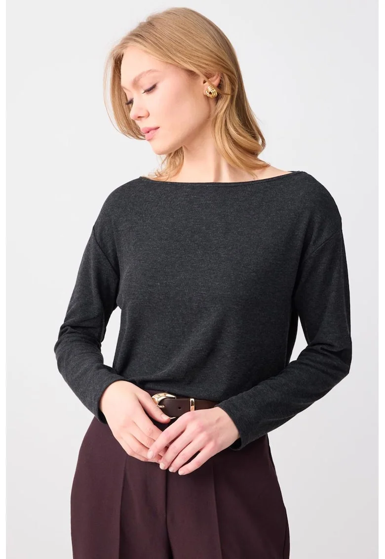 Bluza cu decolteu barcuta, Gri antracit