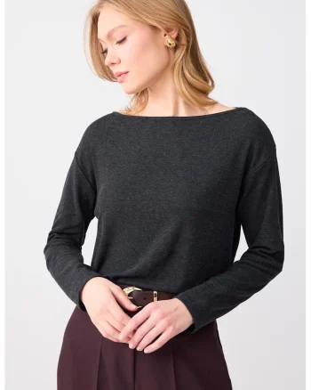 Bluza cu decolteu barcuta, Gri antracit