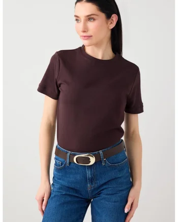 Tricou din bumbac cu decolteu la baza gatului, Maro cognac