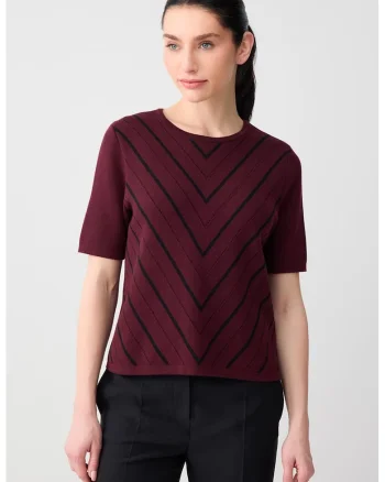 Bluza cu maneci scurte si dungi, Visiniu/Negru