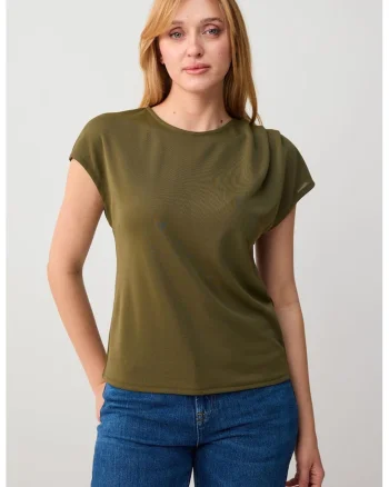 Tricou cu decolteu rotund, Verde masliniu