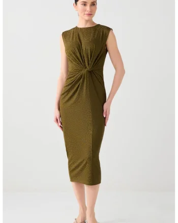 Rochie midi cu decolteu rotund, Verde masliniu