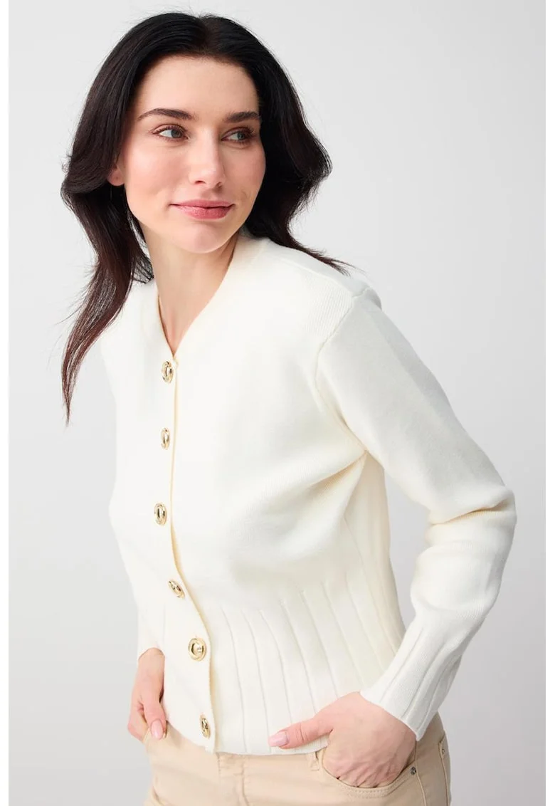 Cardigan regular-fit cu model uni, Alb fildes