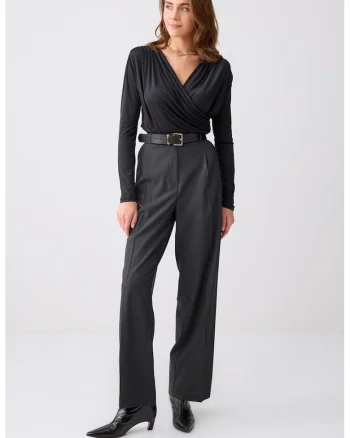 Pantalomi regular-fit cu talie inalta, Gri antracit