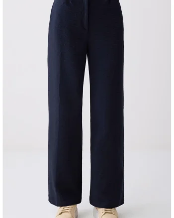Pantaloni cu croiala ampla si talie inalta, Bleumarin