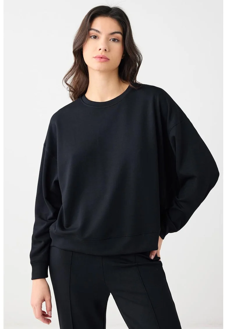 Bluza de trening din amestec de modal cu maneci cazute, Negru