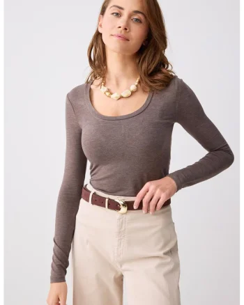 Bluza cu decolteu rotund, Maro taupe