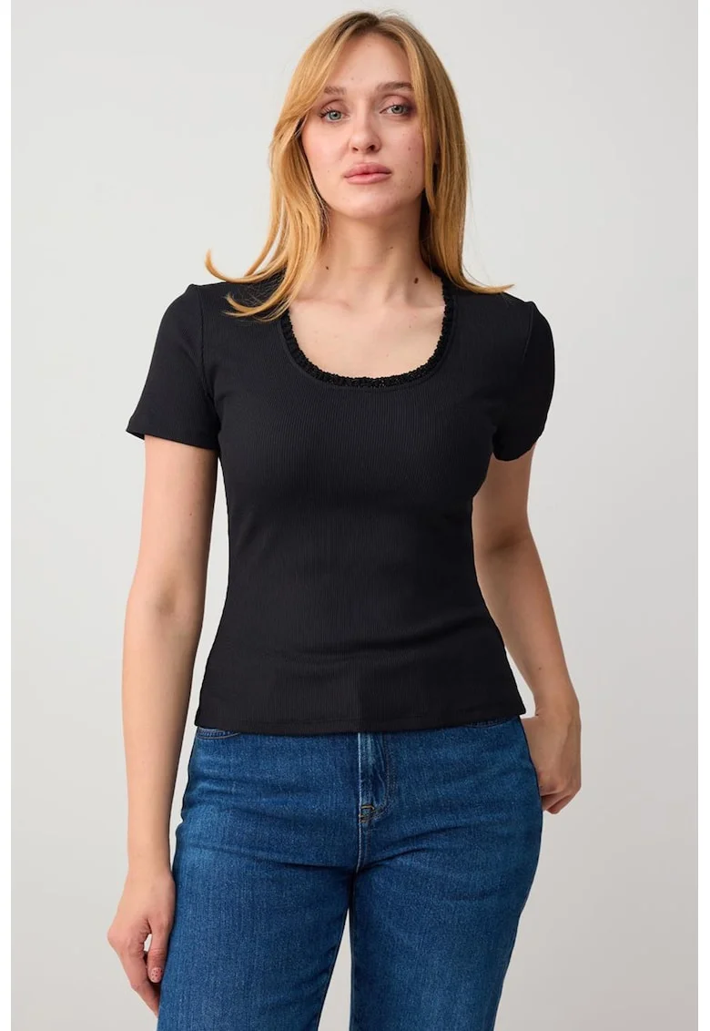 Tricou uni cu aspect striat, Negru