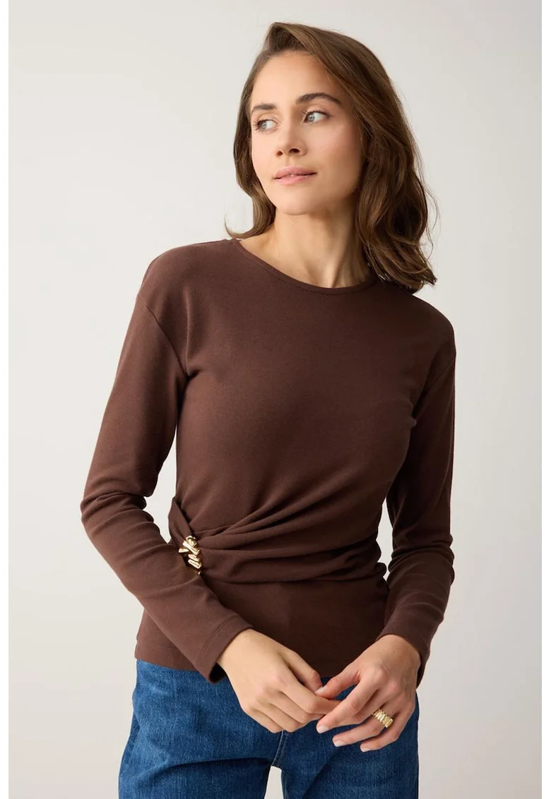 Bluza din amestec de modal cu fronseu, Maro pamantiu