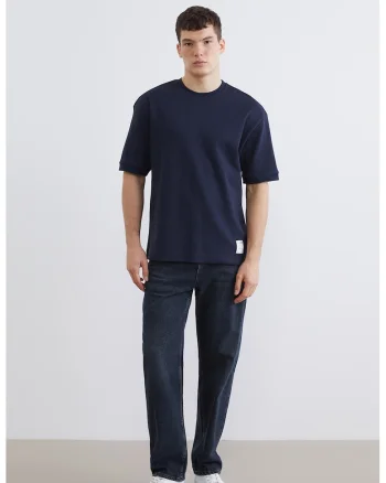 Tricou uni din amestec de bumbac, Bleumarin