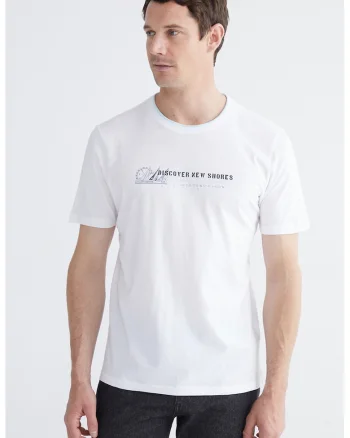 Tricou din bumbac cu decolteu la baza gatului, Alb/Albastru