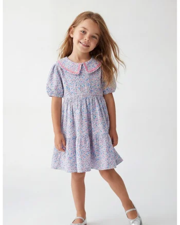 Rochie cu imprimeu floral, Alb/Roz/Albastru