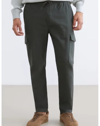 Pantaloni regular fit cu snur, Verde padure