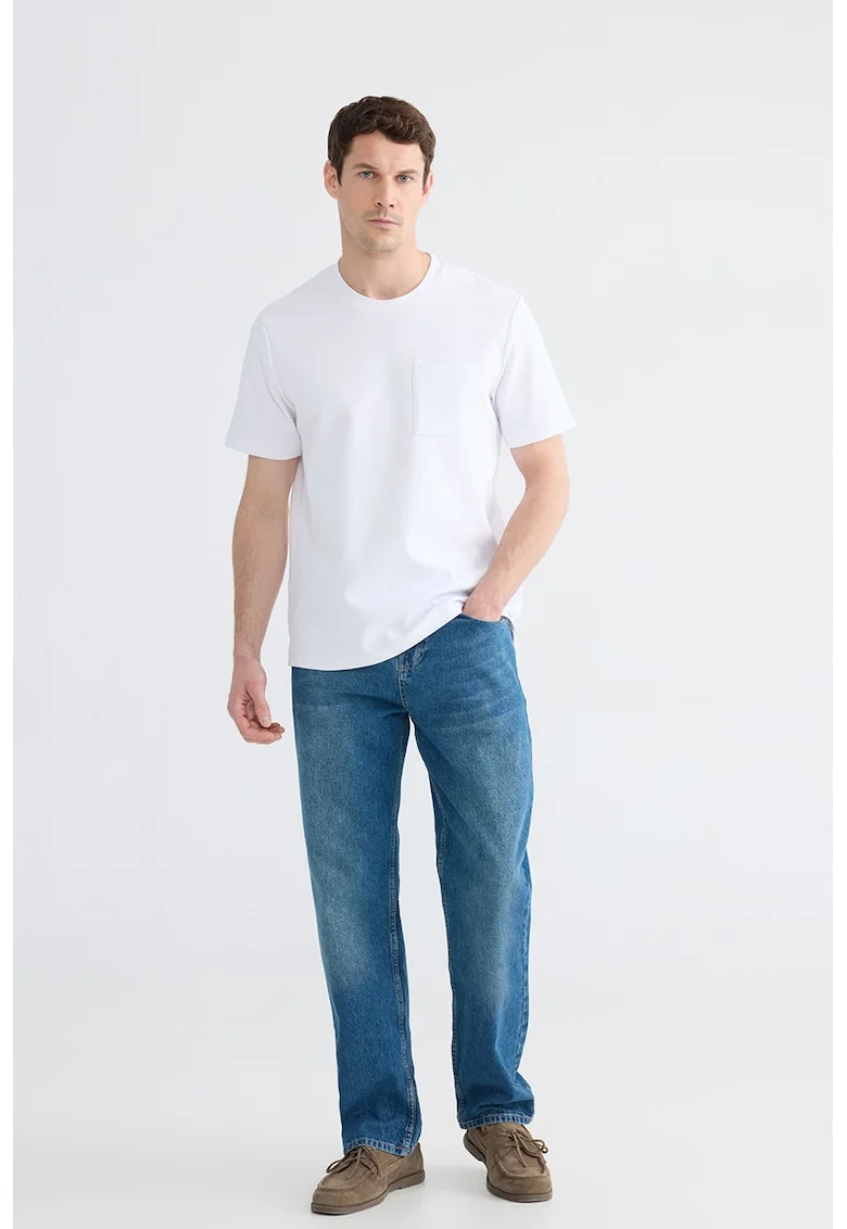 Tricou cu decolteu la baza gatului si buzunar pe piept, Alb optic
