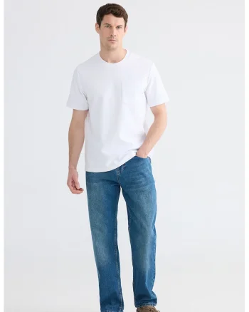 Tricou cu decolteu la baza gatului si buzunar pe piept, Alb optic