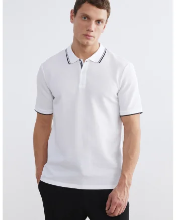 Tricou polo din amestec de bumbac, Albastru ultramarin/Alb optic