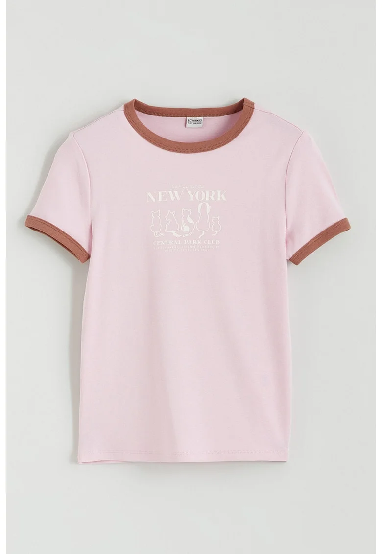 Tricou cu imprimeu text, Alb/Maro scortisoara/Roz pastel