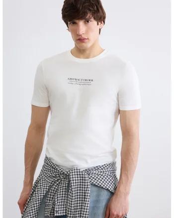 Tricou slim fit cu imprimeu text, Alb/Negru