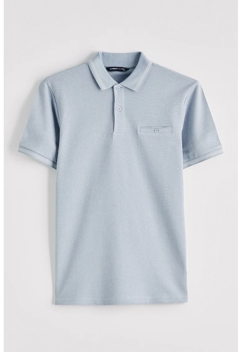 Tricou polo cu aspect texturat, Albastru glaciar