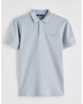 Tricou polo cu aspect texturat, Albastru glaciar