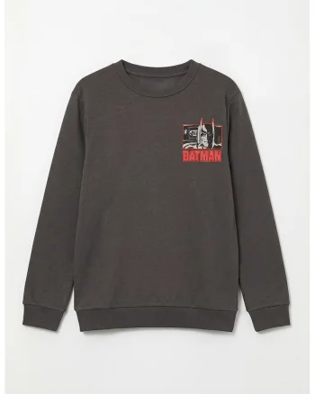 Bluza de trening de bumbac cu imprimeu Batman, Rosu/Alb murdar/Gri inchis