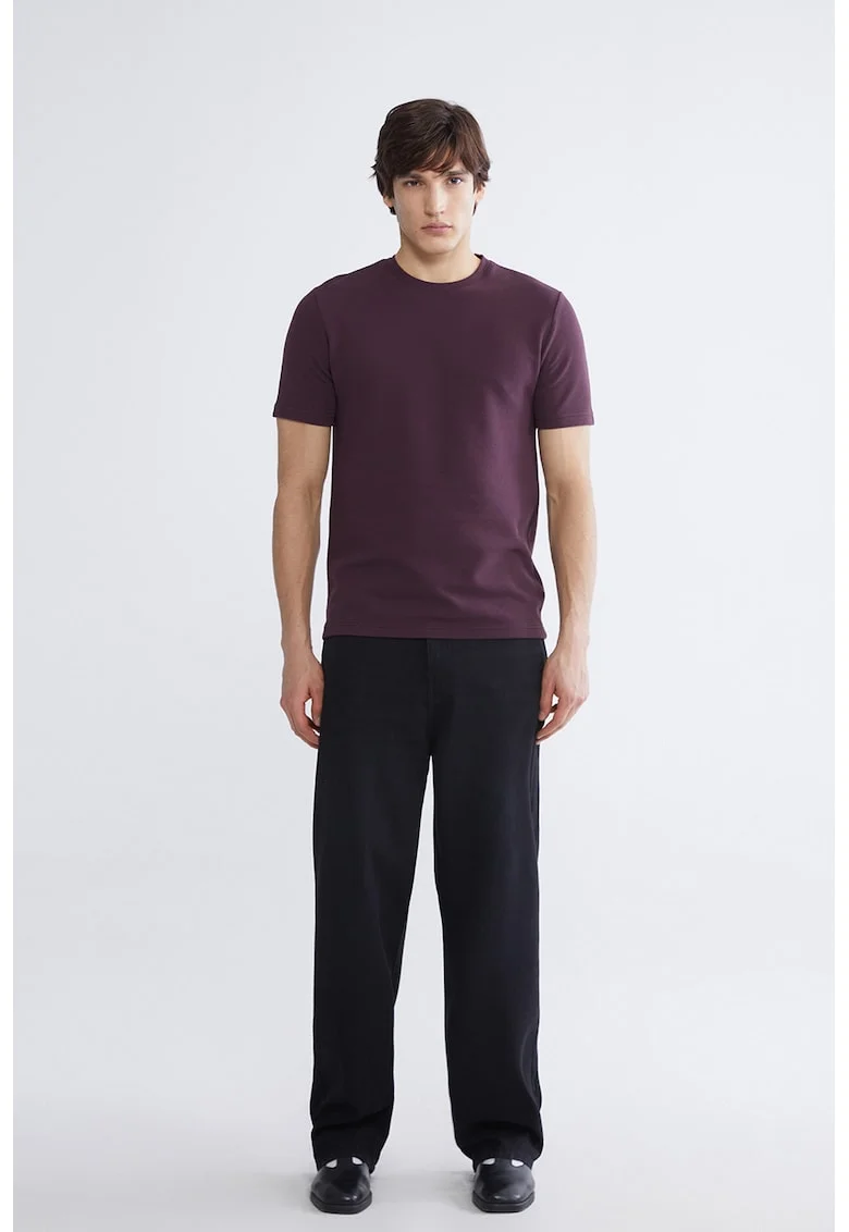 Tricou uni cu decolteu la baza gatului, Violet pruna