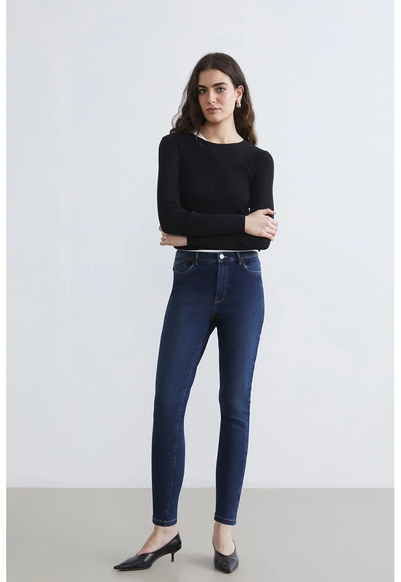 Blugi skinny cu talie inalta, Albastru inchis