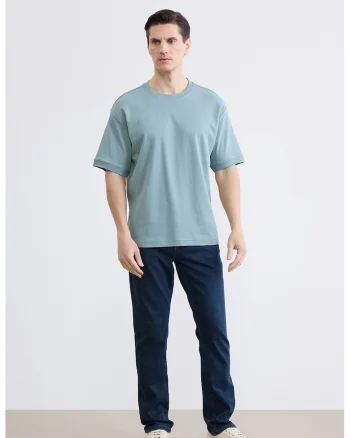 Tricou uni cu decolteu rotund, Albastru deschis