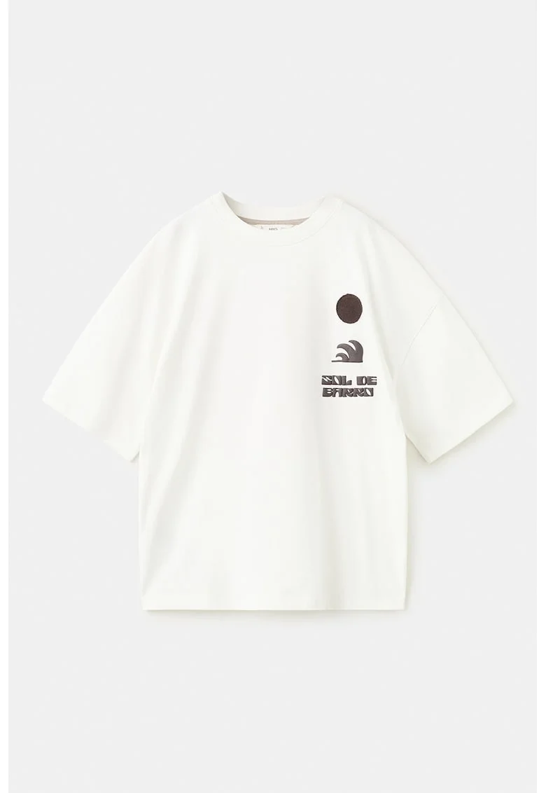 Tricou de bumbac cu imprimeu grafic, Alb/Rosu inchis