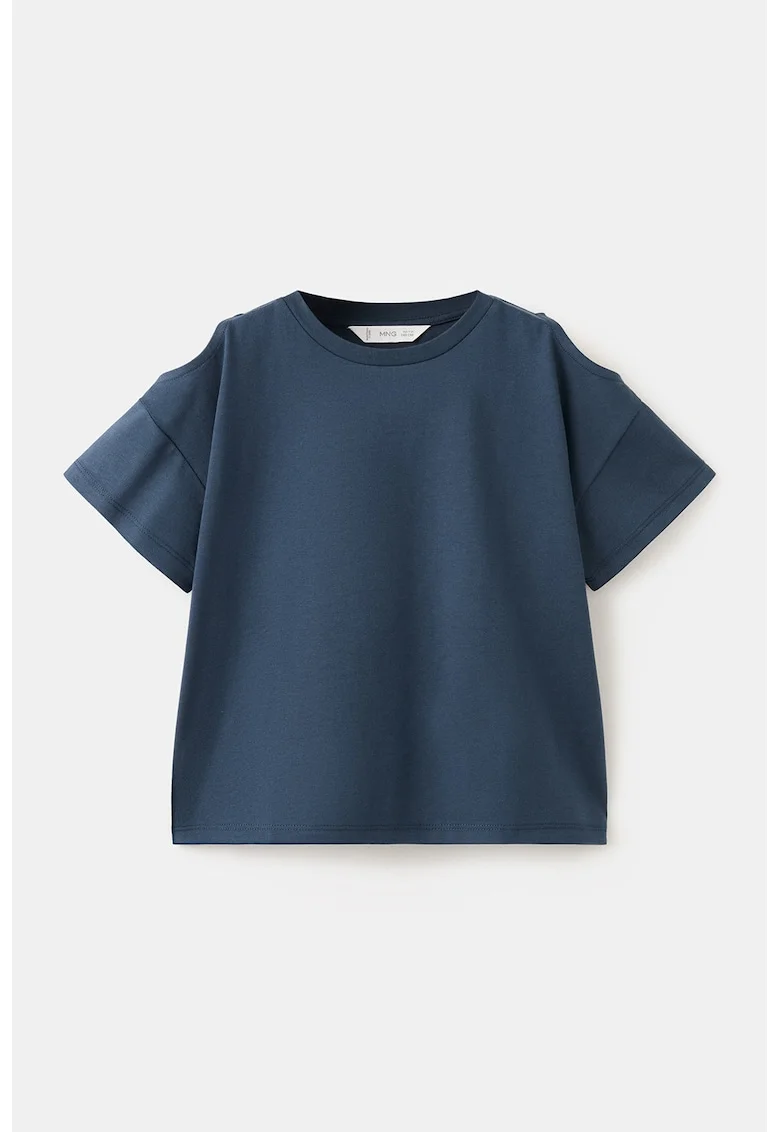Tricou de bumbac cu decupaj pe umeri, Bleumarin