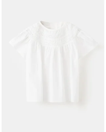 Bluza de bumbac cu detalii de dantela, Alb