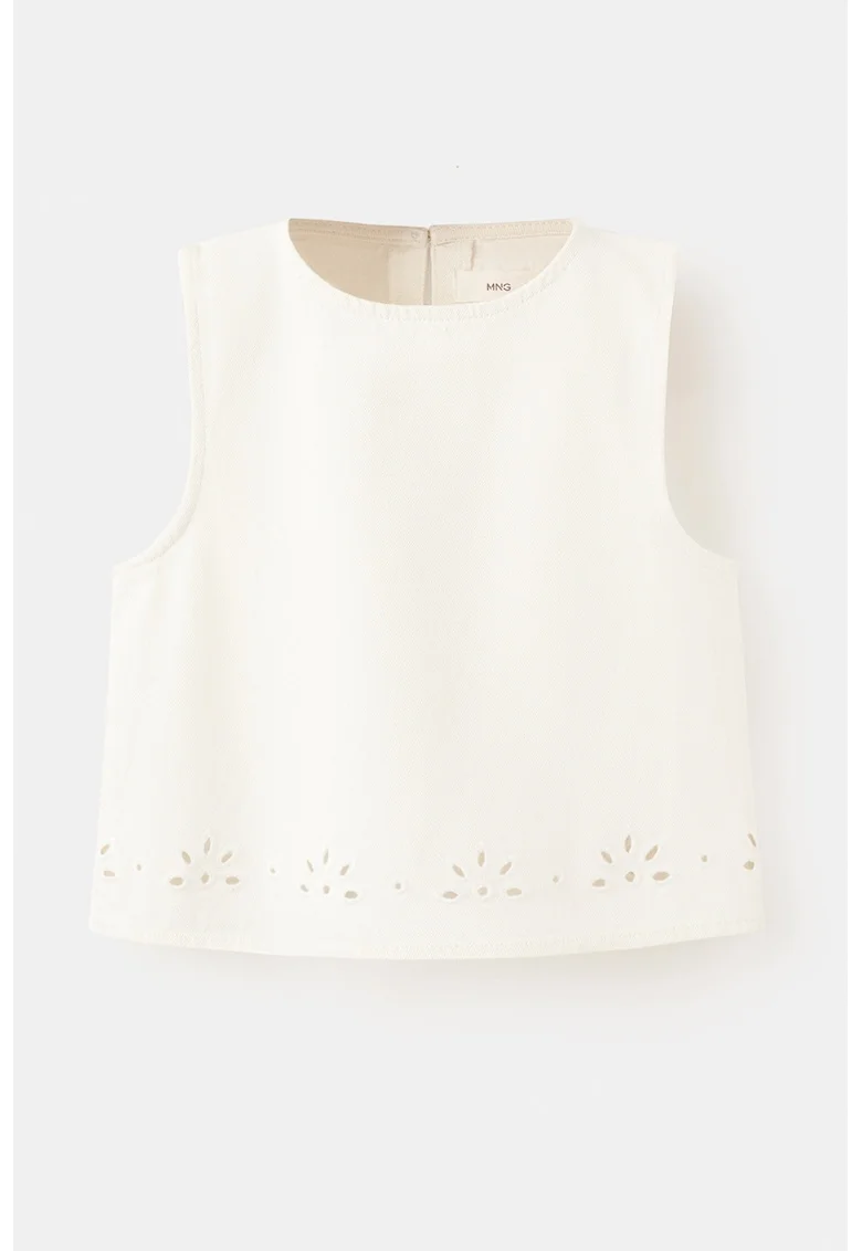 Bluza de bumbac cu decolteu rotund, Crem