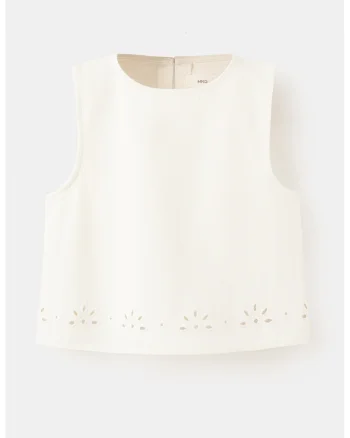 Bluza de bumbac cu decolteu rotund, Crem