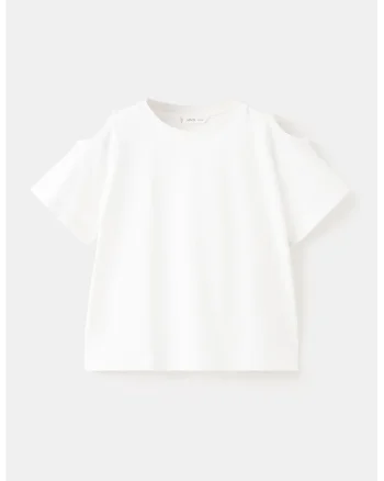 Tricou de bumbac cu decupaj pe umeri, Alb optic