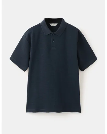 Tricou polo cu fenta cu nasturi, Bleumarin