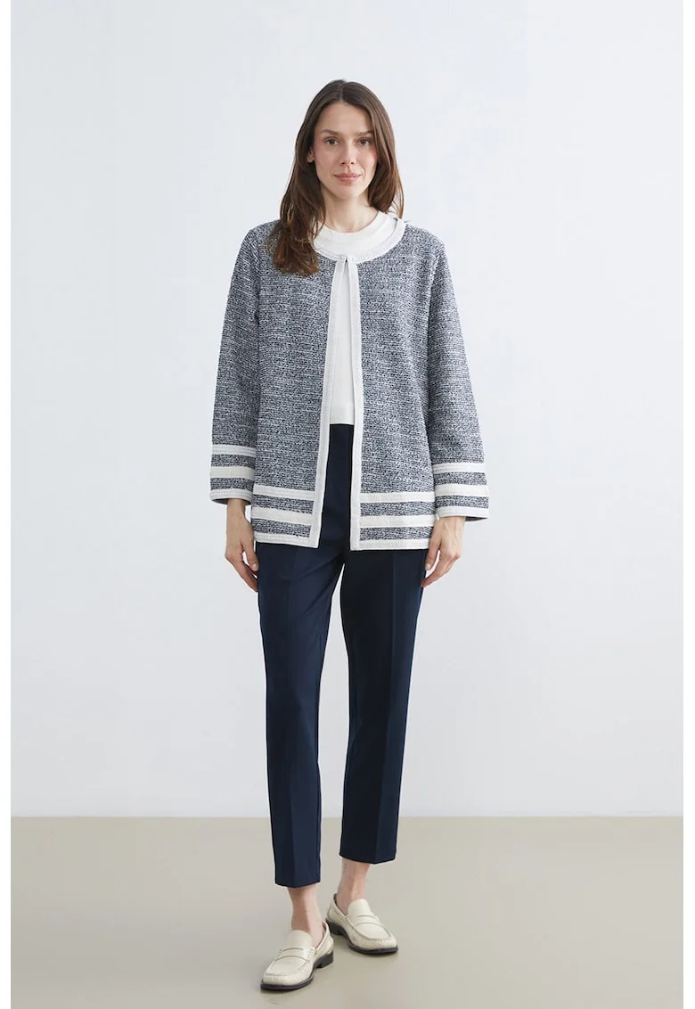 Cardigan din amestec de bumbac, Alb/Bleumarin
