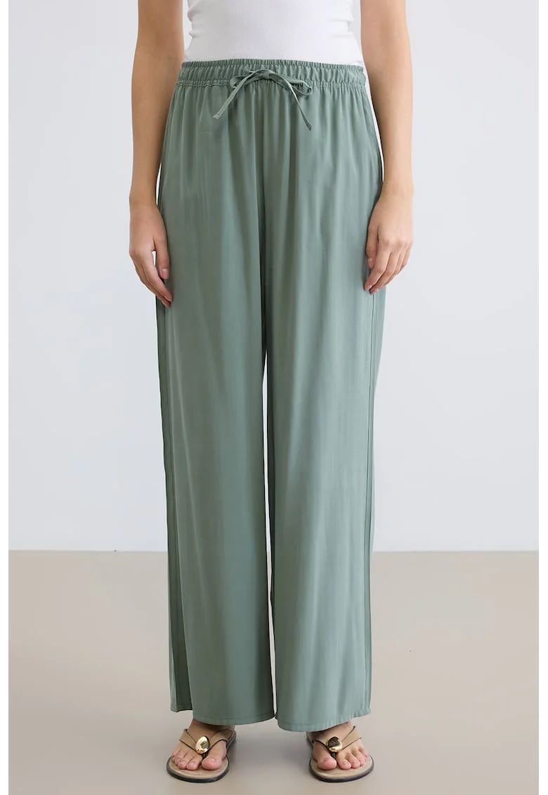 Pantaloni vaporosi cu croiala ampla, Verde sparanghel