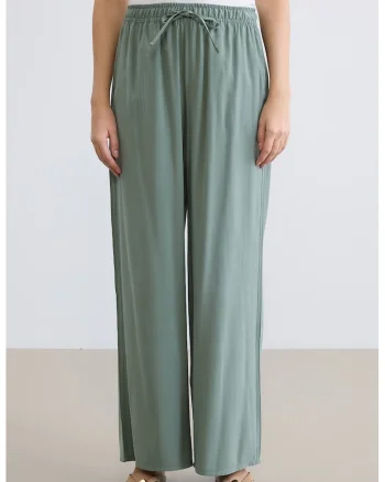 Pantaloni vaporosi cu croiala ampla, Verde sparanghel